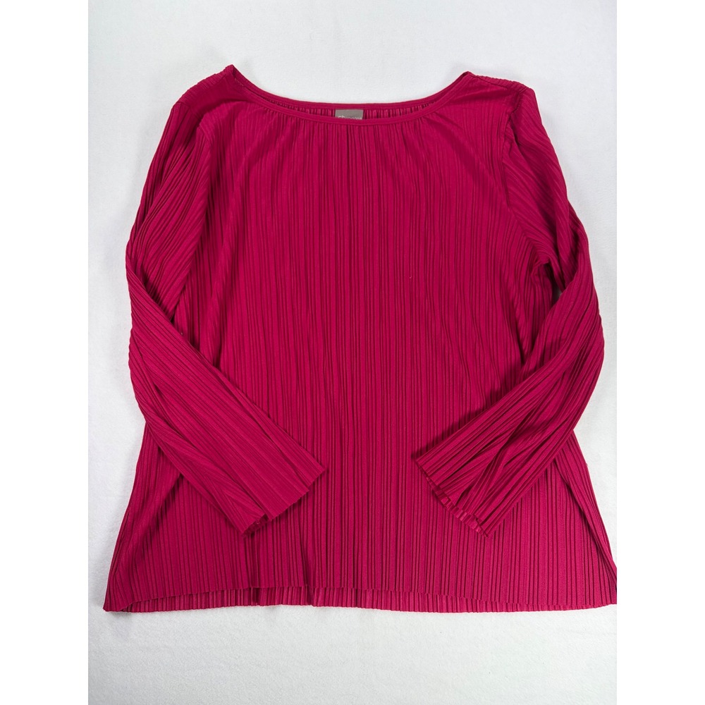 Chicos Magenta Pink Micro Pleated Boat Neck Long Sleeve Blouse Top Size 2 L